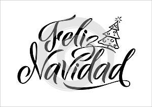 Merry Christmas Stroke Spanish Calligraphy. Greeting Card Black Typography on White Background