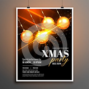 Merry christmas stylish flyer poster design with balls decoration