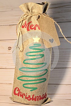 Merry Christmas Tan Wine Gift Bag