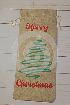 Merry Christmas Tan Wine Gift Bag