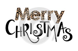 Merry Christmas template for banner or poster holiday leopard pattern lettering