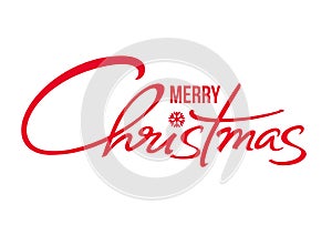 Merry Christmas text. Calligraphic hand drawn lettering design. Vector typography red letters isolated on white.