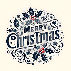 Merry Christmas text with Elegant font surrounded by Christmas ornament elements Happy New Year 2024