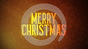 `Merry Christmas` text in front of beautiful golden particles, glitters background. Greeting Christmas