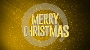 `Merry Christmas` text in front of beautiful golden particles, glitters background. Greeting Christmas with shiny bokeh background