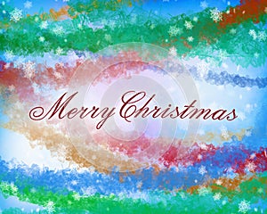 Merry Christmas text in light blue, green yellow and red color