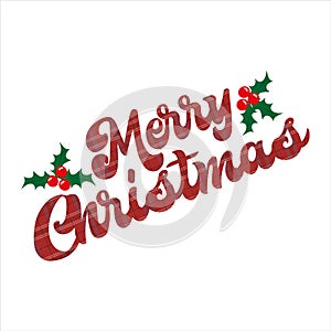 Merry Christmas text, with mistletoes, on white backgound photo