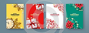 Merry christmas text poster set design. Christmas holiday gift card lay out collection for xmas and new year background.