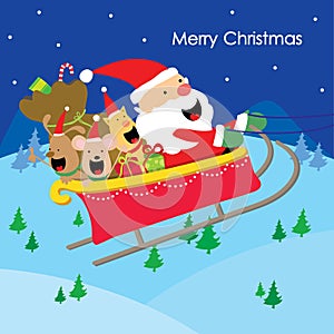 Merry Christmas Text Santa Gift Dogs Fun Enjoy Cartoon Vector