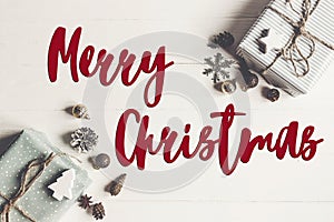 Merry christmas text, seasonal greetings card sign. modern chris