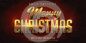 Merry christmas text, shiny gold christmas style editable text effect