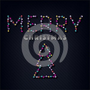 Merry Christmas text, template design letter template, Christmas lights. Bright glowing banner, neon lights, night congratulation.