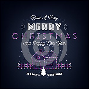 Merry Christmas text, template design letter template, Christmas lights. Bright glowing banner, neon lights, night congratulation.