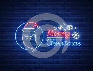 Merry Christmas text, template design letter template, cover in a neon style. Celebratory greetings bright gift poster