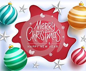 Merry christmas text vector design. Christmas greeting in red space for typography