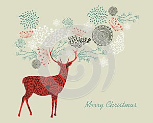 Merry Christmas text vintage reindeer composition