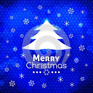Merry Christmas tree card abstract blue background