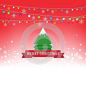 Merry christmas tree celebration, festival poster design template vector banner