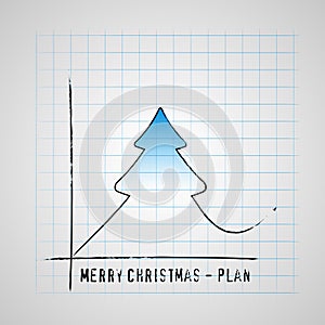 Merry Christmas tree on checkers plan graf, improve gifts on christmas day, gift card vector illustration