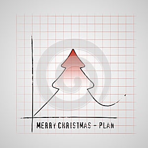 Merry Christmas tree on checkers plan graf, improve gifts on christmas day, gift card vector illustration