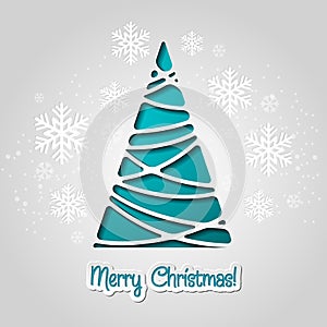 Merry Christmas tree greeting card. Paper design