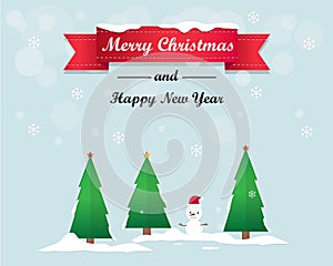 Merry Christmas Tree and Happy New Year Greeting Card Background Illustration