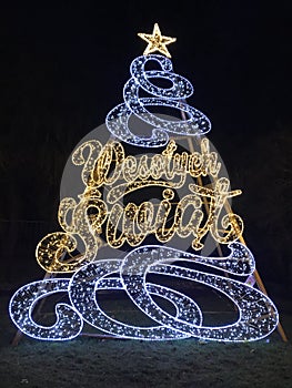 Merry Christmas tree in Poland illuminated