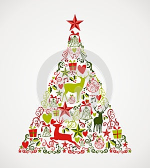 Merry Christmas tree shape full of elements compos