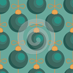 Merry Christmas tree toy ball green blue seamless pattern