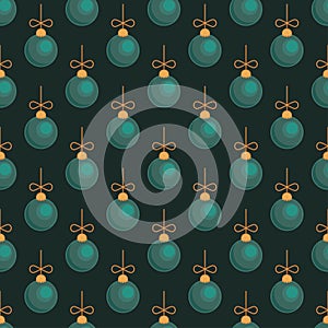 Merry Christmas tree toy ball green blue seamless pattern
