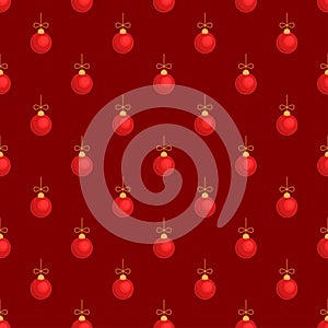 Merry Christmas tree toy ball red seamless pattern