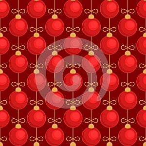 Merry Christmas tree toy ball red seamless pattern