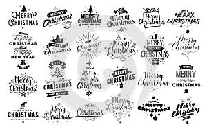 Merry Christmas typographic emblems set. photo