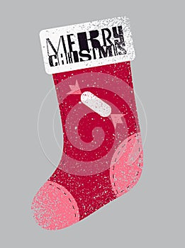Merry Christmas. Typographic vector grunge vintage style Christmas card or poster design with Christmas stocking.