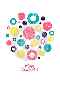 Merry Christmas. Typographic vintage style Christmas card or poster design with colorful circles. Retro vector illustration.