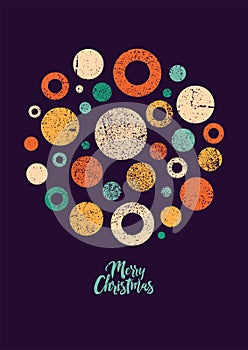 Merry Christmas. Typographic vintage style Christmas card or poster design with colorful circles. Retro vector illustration.