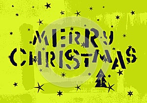 Merry Christmas. Typographic vintage vector grunge stencil style Christmas card or poster design.