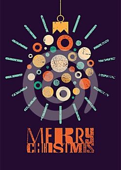 Merry Christmas. Typographic vintage vector style Christmas card or poster design with Christmas ball made of colorful circles.