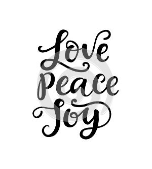 Merry Christmas Typography, Hand Lettering. Love, Peace, Joy