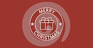 Merry Christmas typography minimal postcard. Text patch sticker. Holiday background. Round seal stamp logo. Quote, phrase. Label