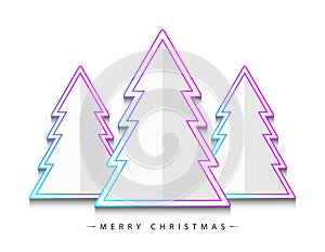 Merry Christmas! Vector abstract colorful geometric white Christmas trees consisting of multicolor outline on a white background.