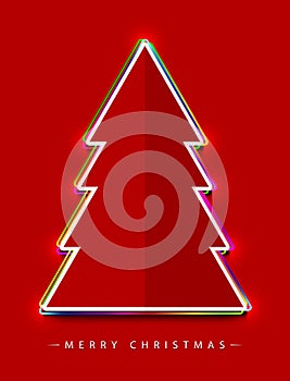 Merry Christmas! Vector abstract creative flat red Christmas tree consisting of colorful multicolor outlines with glowing light.