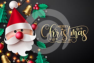 Merry christmas vector background design. Merry christmas greeting text in black empty space photo