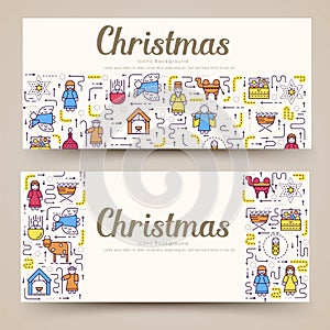 Merry Christmas vector brochure cards set. birth of Christ template of flyear, magazines, posters, book cover, banners