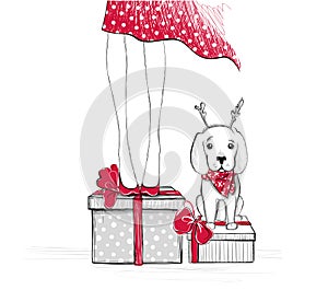 Merry Christmas vector card. Cute design. Holidays illustration