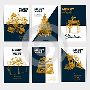 Merry Christmas vector greeting card templates set