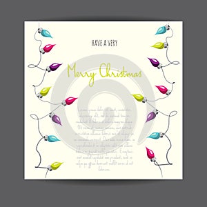 Merry Christmas! Vector illustrated greetingcard with electric lamp garland.