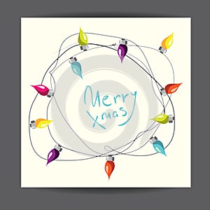 Merry Christmas! Vector illustrated greetingcard with electric lamp garland.