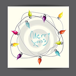 Merry Christmas! Vector illustrated greetingcard with electric lamp garland. photo