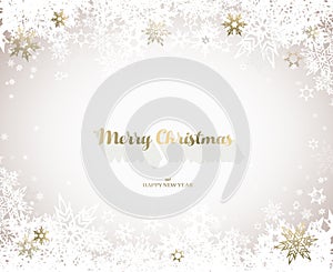 Merry Christmas vector illustration with many snowflakes on light background